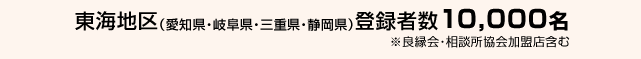 東海地区（愛知県・岐阜県・三重県・静岡県）登録者数10,000名※良縁会・相談所協会加盟店含む